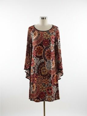MSK Multi-Color Floral Mandala Long-Sleeve Midi Dress
